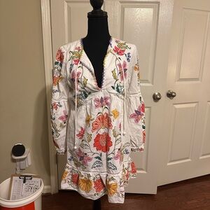 FARM Rio Floral Embroidered Long Sleeve Dress - White and Multicolor